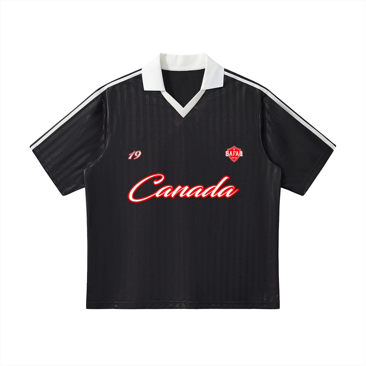 Canada World Tour cultural soccer jersey white with black — SAFARWEAR World Cup 2026