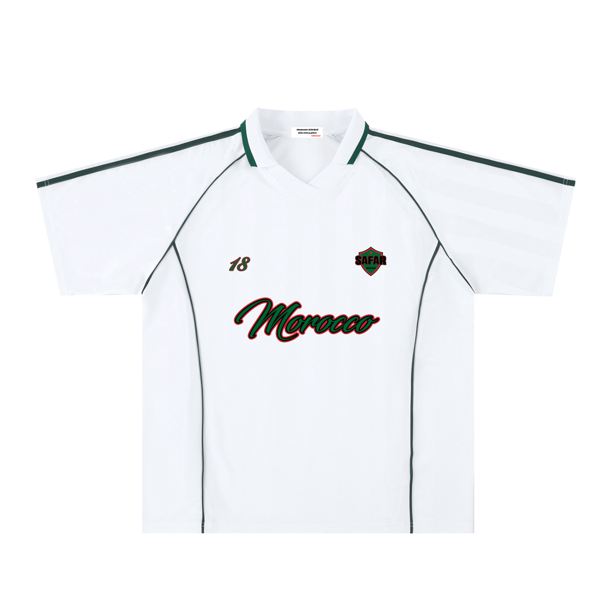 Morocco Atlas Lions World Tour Soccer Jersey back with cultural collage — SAFARWEAR